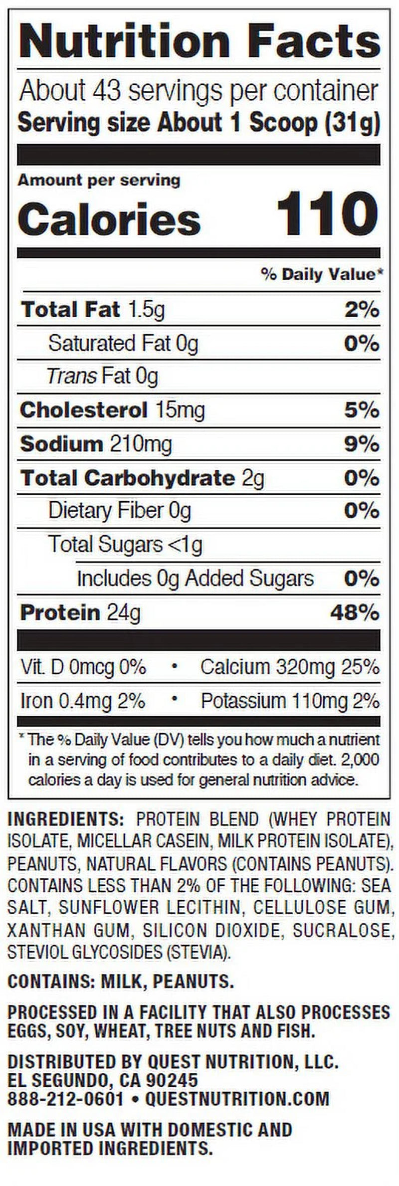 Quest Protein Powder, Peanut Butter, 24G Protein, 3Lb, 48Oz